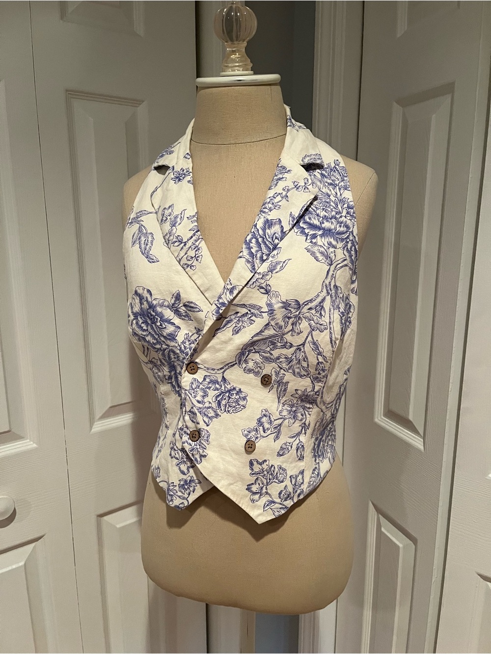 Mango White Vest with Blue Floral Print